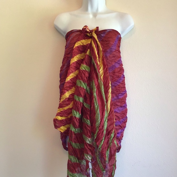 New Maroon Burgundy Striped Beach Scarf Wrap Pareo - Picture 8 of 11